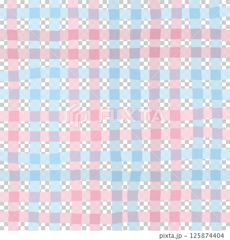 Baby Pink Blue Plaid Gingham Check Hand Drawn Background Pattern Overlay 125874404