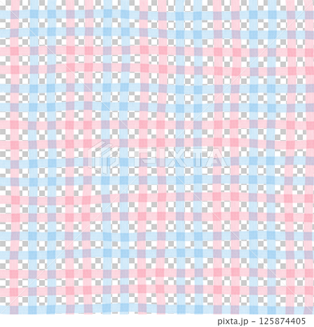 Baby Pink Blue Plaid Gingham Check Hand Drawn Background Pattern Overlay 125874405