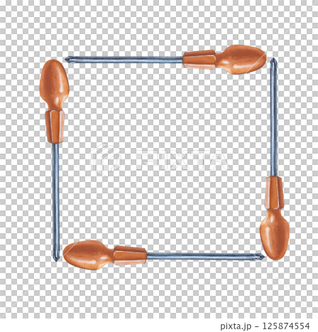 Watercolor square frame made of screwdrivers. A hand-drawn template with a metal working tool for home renovation and renovation. An illustration for Father's Day. Watercolor square frame made of screwdrivers. A hand-drawn template with a metal working tool for home renovation and renovation. An illustration for Father's Day. 125874554