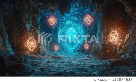 魔法の紋章が浮かぶ神秘の洞窟 125874637