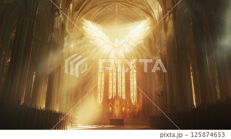 黄金の光に包まれる聖堂の天使 125874653