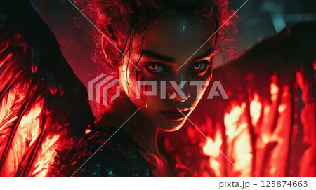 燃える翼と赤い瞳の反逆の堕天使 燃える翼と赤い瞳の反逆の堕天使 125874663