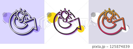 Share idea line icon. Halftone dotted pattern. Gradient icon with grain shadow. Light bulb or Lamp sign. Creativity, Solution or Thinking symbol. Line share idea icon. Various designs. Vector 125874839