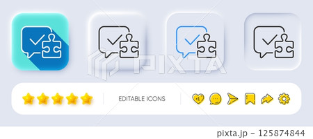 Puzzle line icon. Neumorphic, Flat shadow, 3d buttons. Jigsaw piece with chat bubble sign. Business challenge symbol. Line puzzle icon. Social media icons. Vector Puzzle line icon. Neumorphic, Flat shadow, 3d buttons. Jigsaw piece with chat bubble sign. Business challenge symbol. Line puzzle icon. Social media icons. Vector 125874844