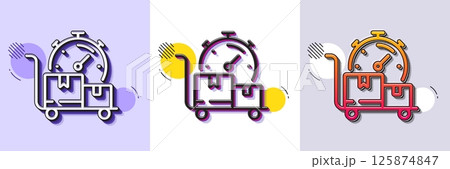 Fast delivery line icon. Halftone dotted pattern. Gradient icon with grain shadow. Moving service sign. Things transportation symbol. Line fast delivery icon. Various designs. Vector 125874847