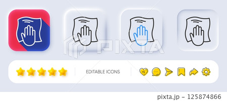 Cleaning cloth line icon. Neumorphic, Flat shadow, 3d buttons. Wipe with a rag symbol. Housekeeping equipment sign. Line washing cloth icon. Social media icons. Vector 125874866