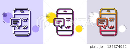Phone Message line icon. Halftone dotted pattern. Gradient icon with grain shadow. Mobile chat sign. Conversation or SMS symbol. Line smartphone notification icon. Various designs. Vector 125874922