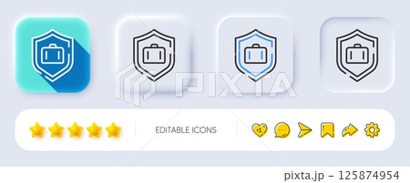 Luggage protect line icon. Neumorphic, Flat shadow, 3d buttons. Suitcase bag sign. Baggage secure symbol. Line luggage protect icon. Social media icons. Vector 125874954