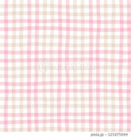 Pink Brown Beige Plaid Gingham Check Hand Drawn Background Pattern Overlay 125875044