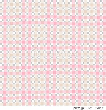 Pink Brown Beige Plaid Gingham Check Hand Drawn Background Pattern Overlay 125875044