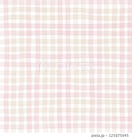 Pink Brown Beige Plaid Gingham Check Hand Drawn Background Pattern Overlay 125875045
