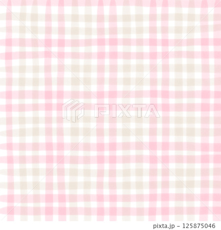 Pink Brown Beige Plaid Gingham Check Hand Drawn Background Pattern Overlay 125875046