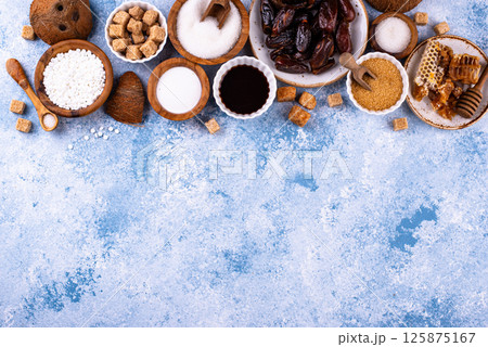 Various sugar replacement, healthy sweetener concept Various sugar replacement, healthy sweetener concept 125875167