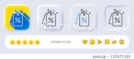 Discount tags line icon. Neumorphic, Flat shadow, 3d buttons. Sale offer sign. Promotion price symbol. Line discount tags icon. Social media icons. Vector 125875192