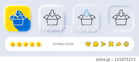 Get box line icon. Neumorphic, Flat shadow, 3d buttons. Open delivery parcel sign. Cargo package symbol. Line get box icon. Social media icons. Vector Get box line icon. Neumorphic, Flat shadow, 3d buttons. Open delivery parcel sign. Cargo package symbol. Line get box icon. Social media icons. Vector 125875253
