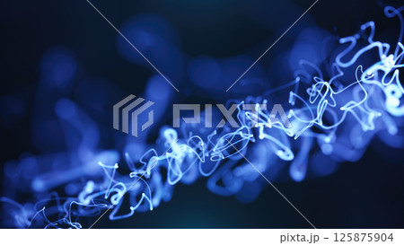 Bright blue glowing light trails swirling and flowing dynamically in a dark, futuristic design backdrop Bright blue glowing light trails swirling and flowing dynamically in a dark, futuristic design backdrop 125875904