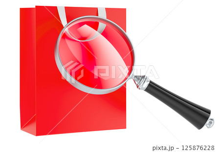 Shopping bag with loupe. 3D rendering Shopping bag with loupe. 3D rendering 125876228