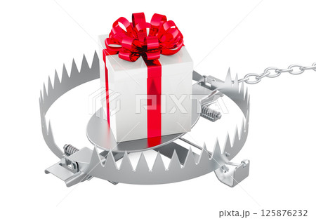 Bear trap with gift box, 3D rendering 125876232