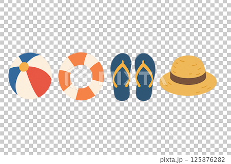 夏日沙灘用品套裝（戲水、海邊、沙灘球、泳圈、涼鞋、草帽） 125876282