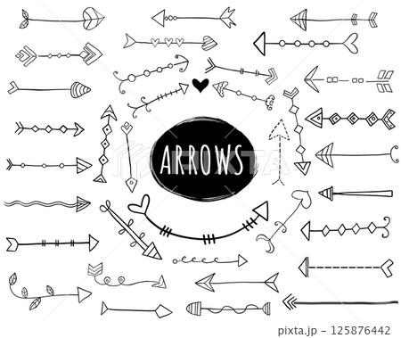 Big set with creative vector doodle arrows, hand drawn icons for graphic design, invitations and brochures Big set with creative vector doodle arrows, hand drawn icons for graphic design, invitations and brochures 125876442