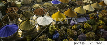 Colorful spices at the bazaar in the old city in Egypt. Colorful spices at the bazaar in the old city in Egypt. 125876649
