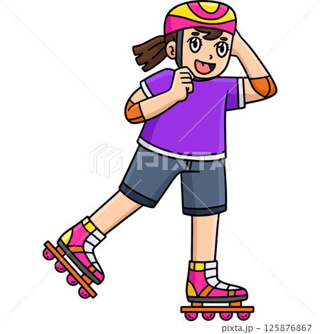 Female Inline Skater Adjusting Helmet Clipart Female Inline Skater Adjusting Helmet Clipart 125876867