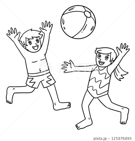 Swimming Children Playing Beach Ball Isolated Swimming Children Playing Beach Ball Isolated 125876893
