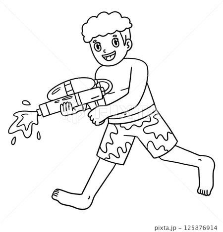 Swimming Boy Playing with Water Gun Isolated Swimming Boy Playing with Water Gun Isolated 125876914