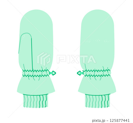 Snowboarding Gloves Mittens mint cartoon Fashion hand accessory clothing technical illustration garment. Vector front 125877441