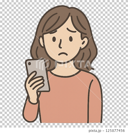 A woman with a troubled face looking at her smartphone 125877456