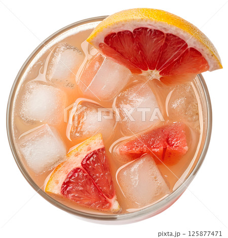 Refreshing grapefruit lemonade with ice cubes, view from the top, natural beverage 125877471