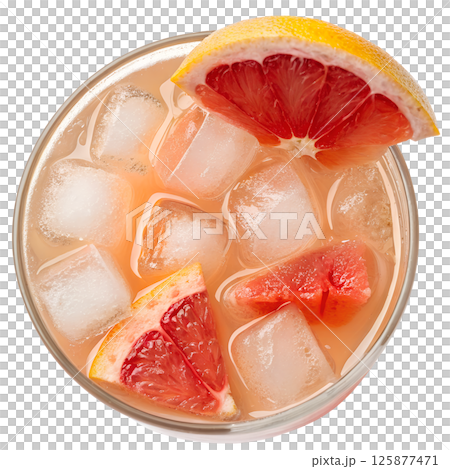 Refreshing grapefruit lemonade with ice cubes, view from the top, natural beverage 125877471