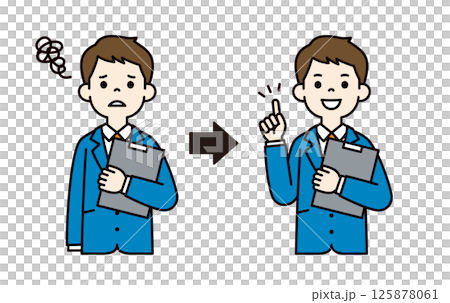 Vector illustration material of a young businessman with a troubled and inspired expression_Line width can be edited_Color 125878061