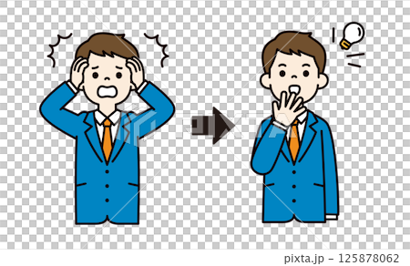 Vector illustration of a young businessman who came up with a solution to a mistake_Line width editable_Color 125878062