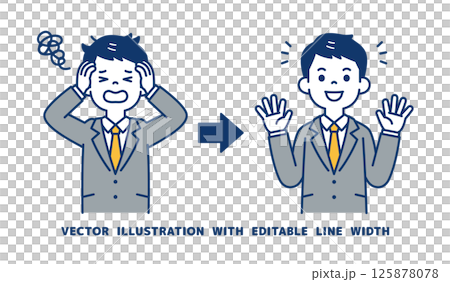 向量圖上是一位年輕商人樂於解決失敗_線寬可以編輯 125878078