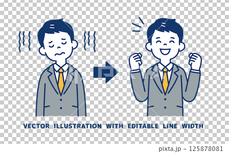 Vector illustration of a young businessman who was depressed but now feels better_Line width can be edited 125878081