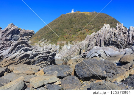 室戸岬灯台と灌頂ヶ浜(かんじょうがはま)にある隆起した地層群/世界ジオパーク 室戸岬灯台と灌頂ヶ浜(かんじょうがはま)にある隆起した地層群/世界ジオパーク 125878994