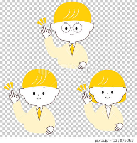 Cute men and women in white coats giving OK signs 125879363