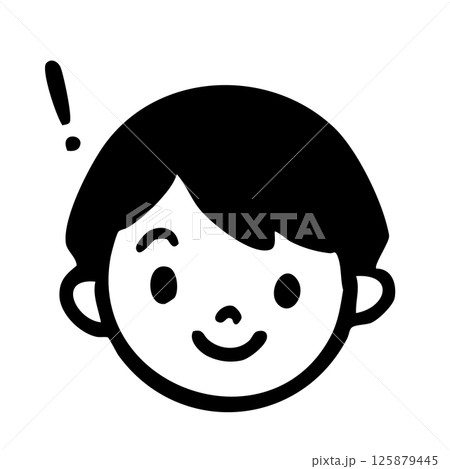 ひらめく男の子　子供の笑顔イラスト　男子小学生　白黒 125879445