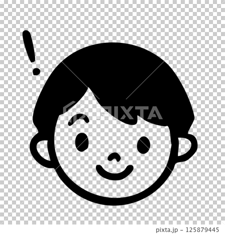ひらめく男の子　子供の笑顔イラスト　男子小学生　白黒 125879445