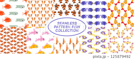 Seamless Cartoon Fish Pattern Collection Seamless Cartoon Fish Pattern Collection 125879492