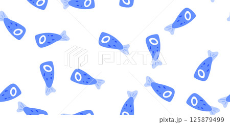 Seamless Blue Cartoon Fish Pattern 125879499