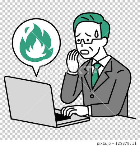 A middle-aged man in a suit (with a laptop computer) is confused by the SNS flame war A middle-aged man in a suit (with a laptop computer) is confused by the SNS flame war 125879511