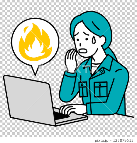 A female worker (with a laptop) is confused by the SNS flame war A female worker (with a laptop) is confused by the SNS flame war 125879513