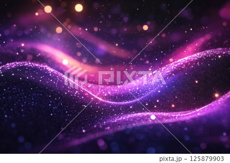Dynamic waves of light and color abstract digital art on dark background 125879903