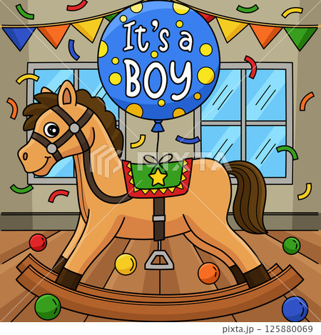 Baby Shower Its a Boy Rocking Horse Colored  125880069