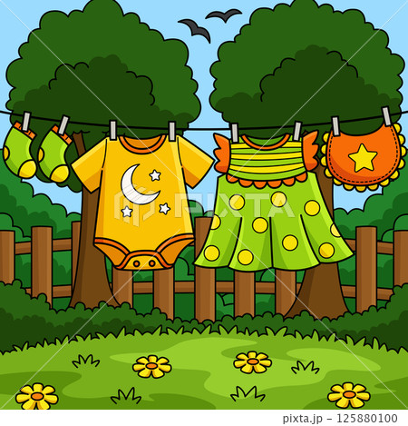 Baby Shower Hanging Clothes Colored Cartoon Baby Shower Hanging Clothes Colored Cartoon 125880100