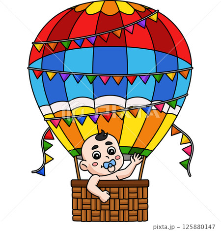 Baby Shower Baby Hot Air Balloon Cartoon Clipart  125880147