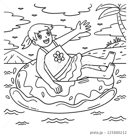 Swimming Girl Floating Over the Beach Coloring Swimming Girl Floating Over the Beach Coloring 125880212