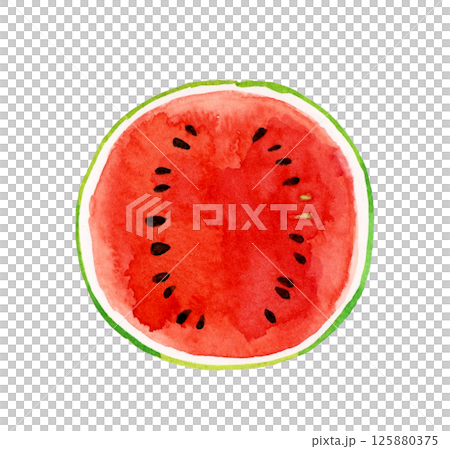 Watermelon cut in half, hand-drawn watercolor illustration of summer fruit Watermelon cut in half, hand-drawn watercolor illustration of summer fruit 125880375